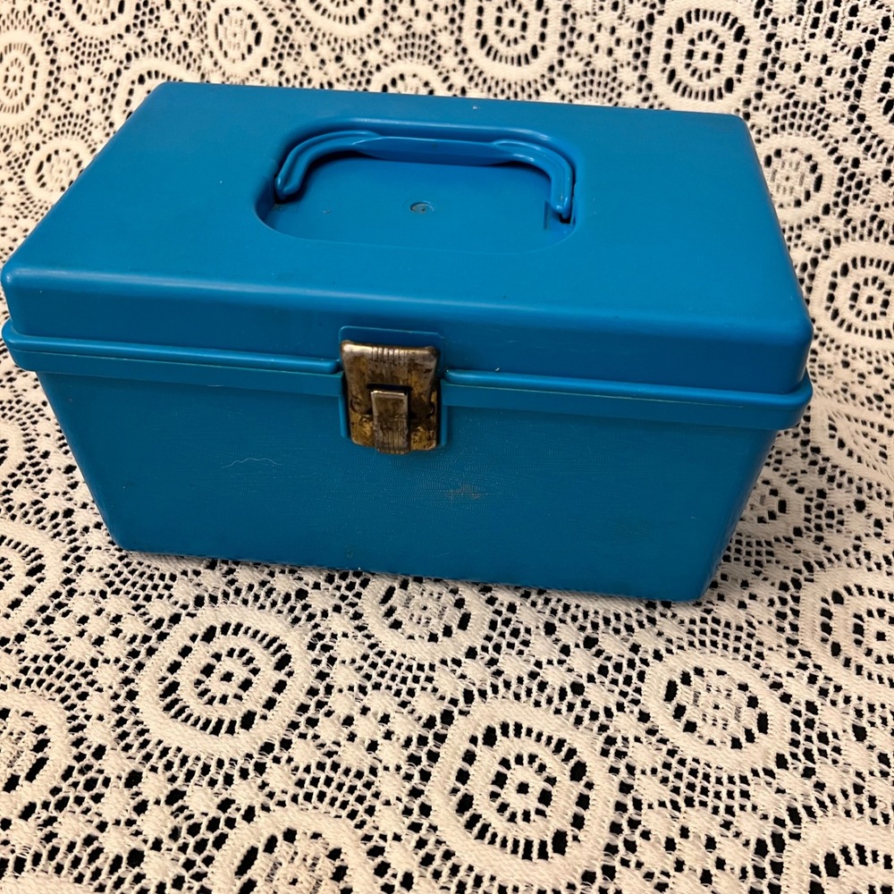 Vintage Blue Plastic Sewing Storage Box | Cottage